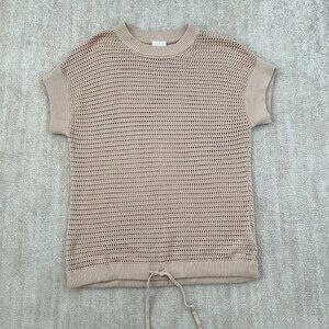 Varley Taupe Textured Knit Crew Neck Sweater